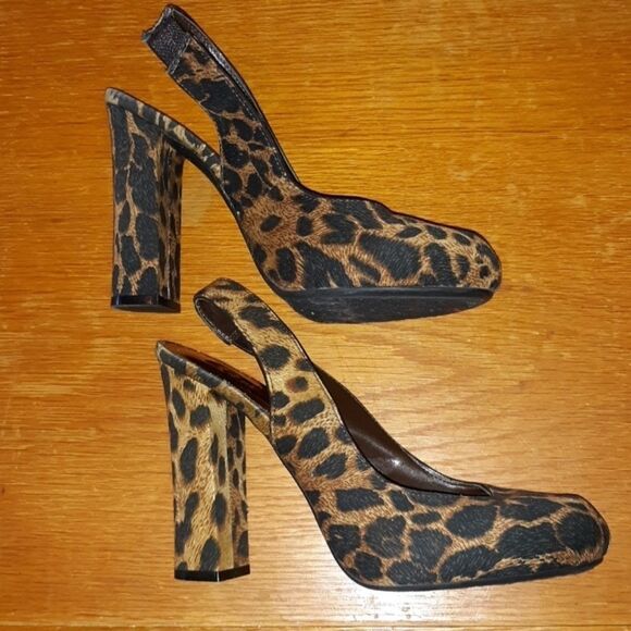 N by Nicole Miller‎ Leopard Chunky Heel Slingbacks - Picture 2 of 7